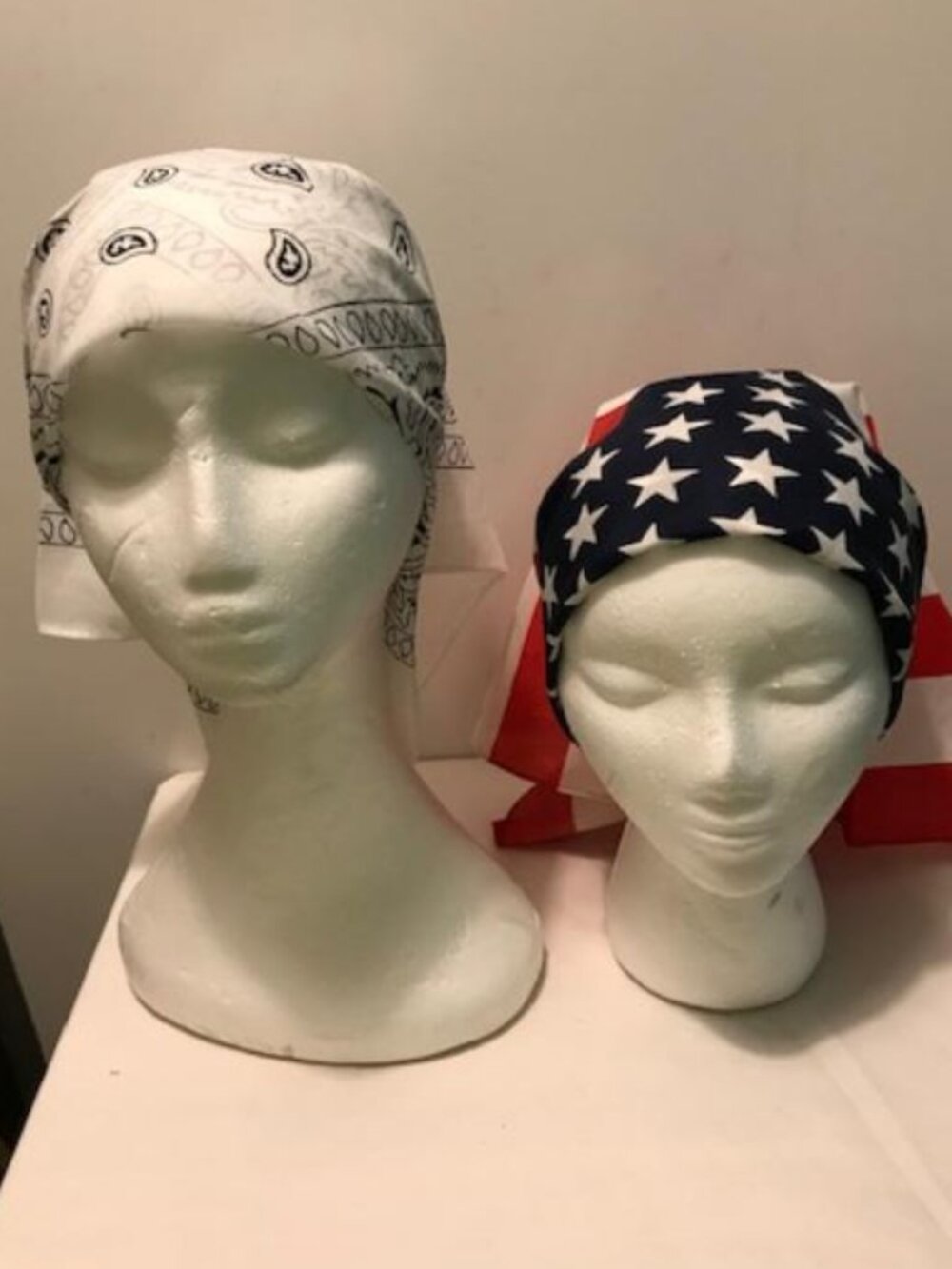 White & American Flag 2 Pack Bandana 100% Cotton Paisley Print One-Sided Scarf